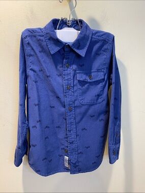 OshKosh B'gosh Navy Blue Button-Front Shirt with Bicycle Motif Sz 7